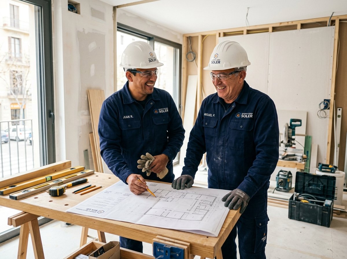 Equipo profesional de Somos Tu Reforma revisando planos en obra en Valencia